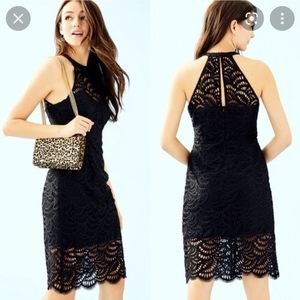 NWT Lilly Pulitzer size 10 Kenna halter dress, onyx color, scalloped fan lace